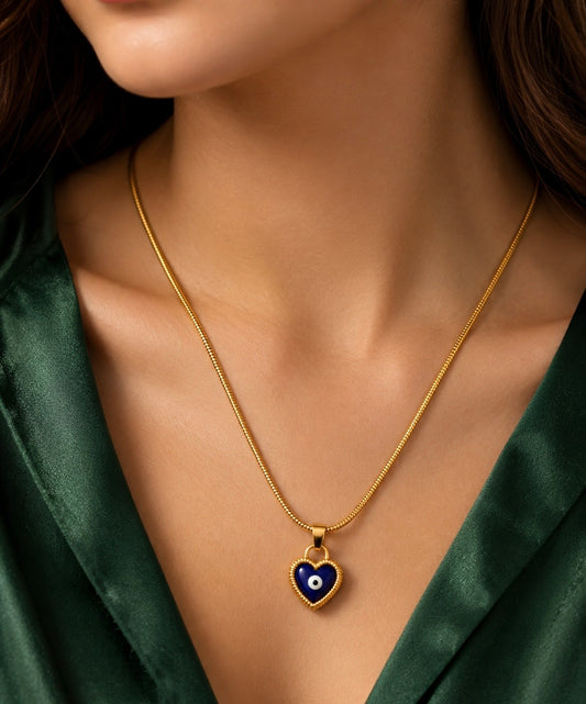Blue Evil Eye Heart Pendant Necklace