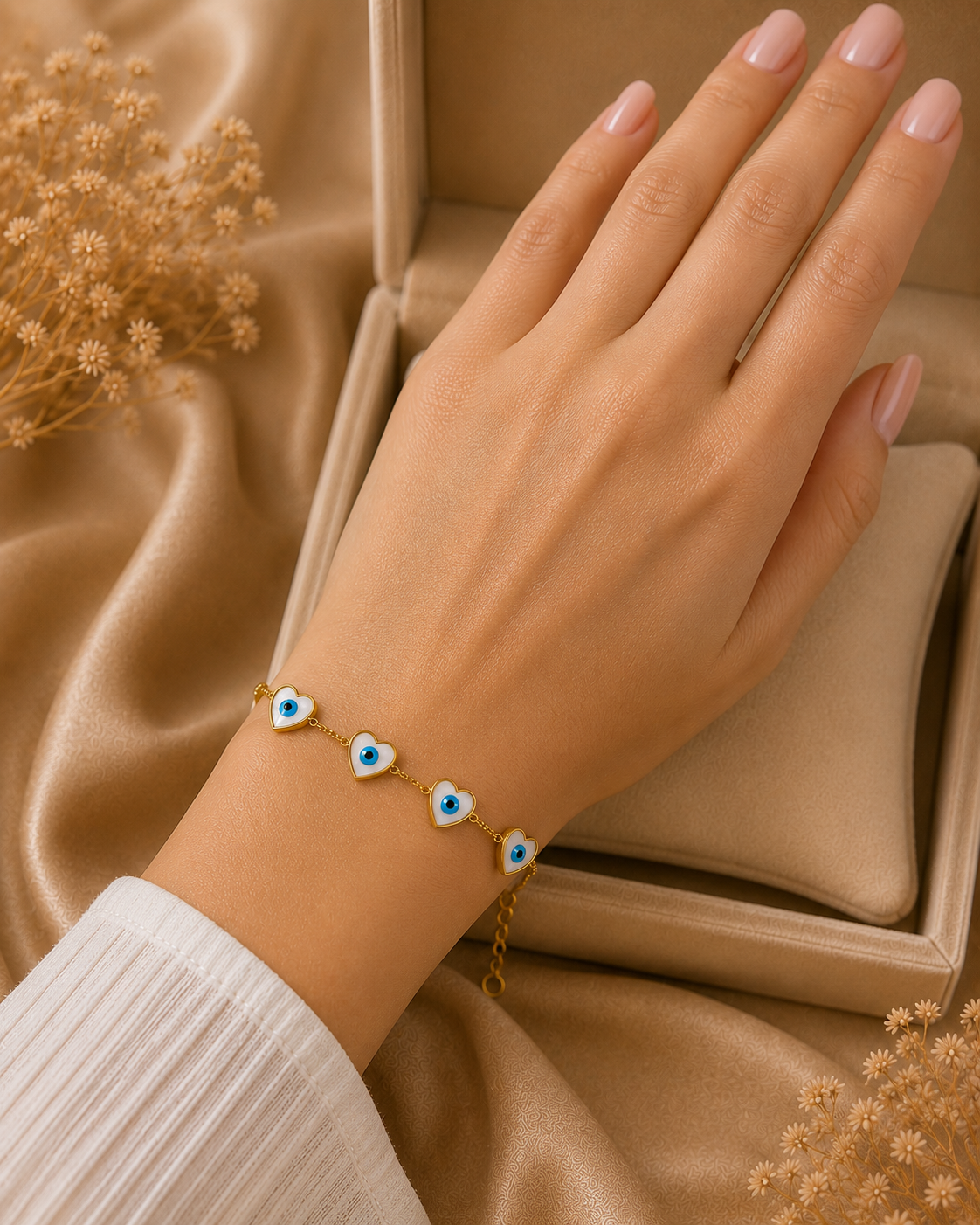 GOLDEN HEART EVIL EYE BRACELET