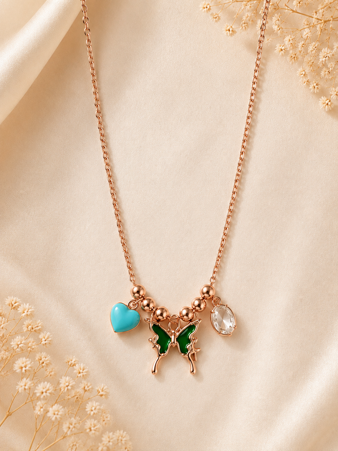 AQUA HEART BUTTERFLY FLUTTER NECKLACE