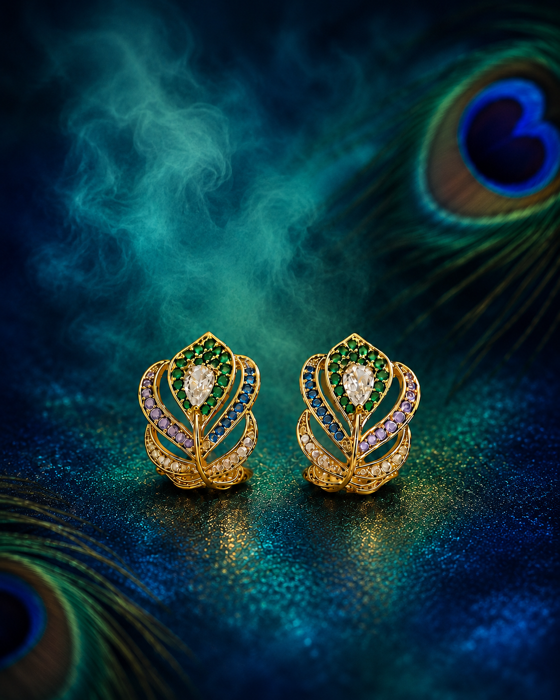 MYSTIC PEACOCK STATEMENT EARRINGS