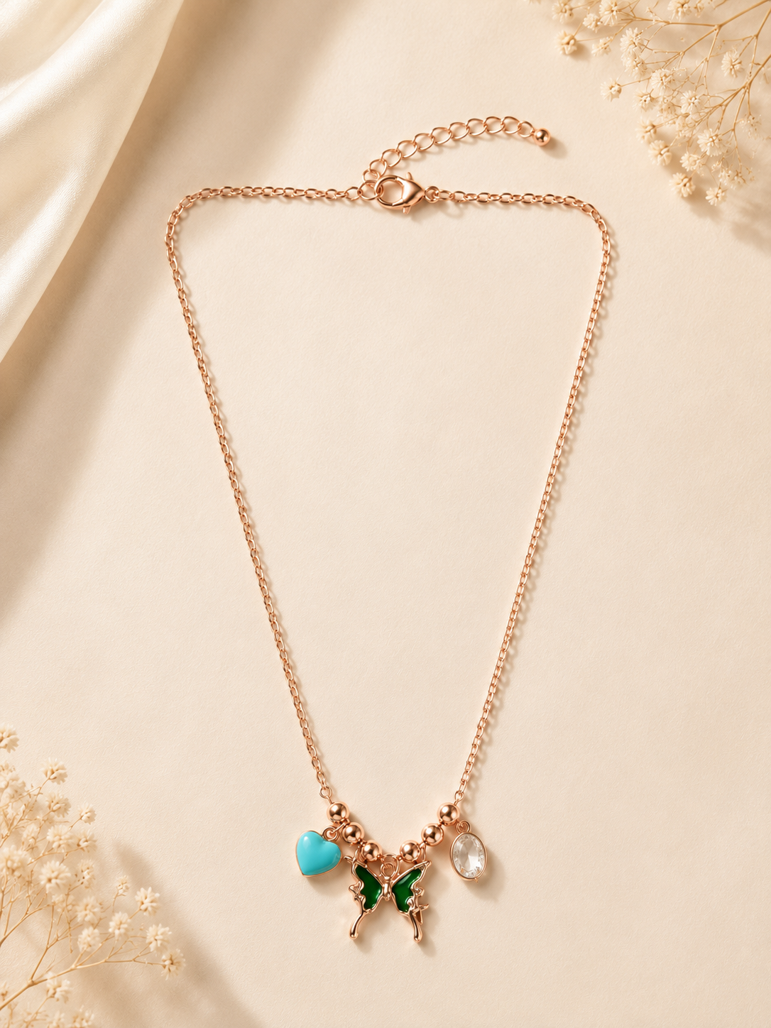AQUA HEART BUTTERFLY FLUTTER NECKLACE
