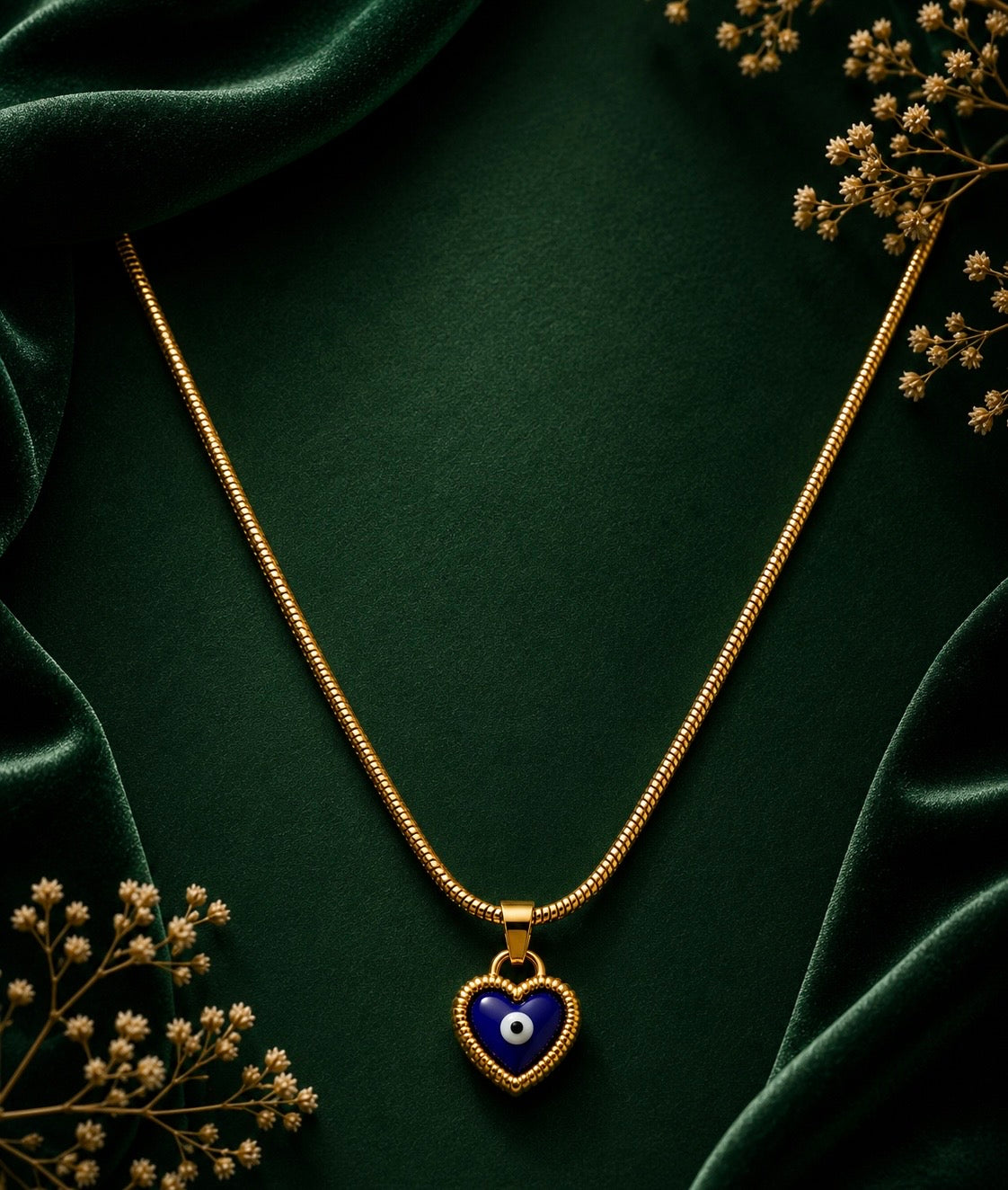 Blue Evil Eye Heart Pendant Necklace