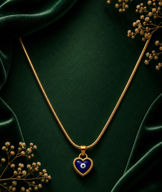 Blue Evil Eye Heart Pendant Necklace