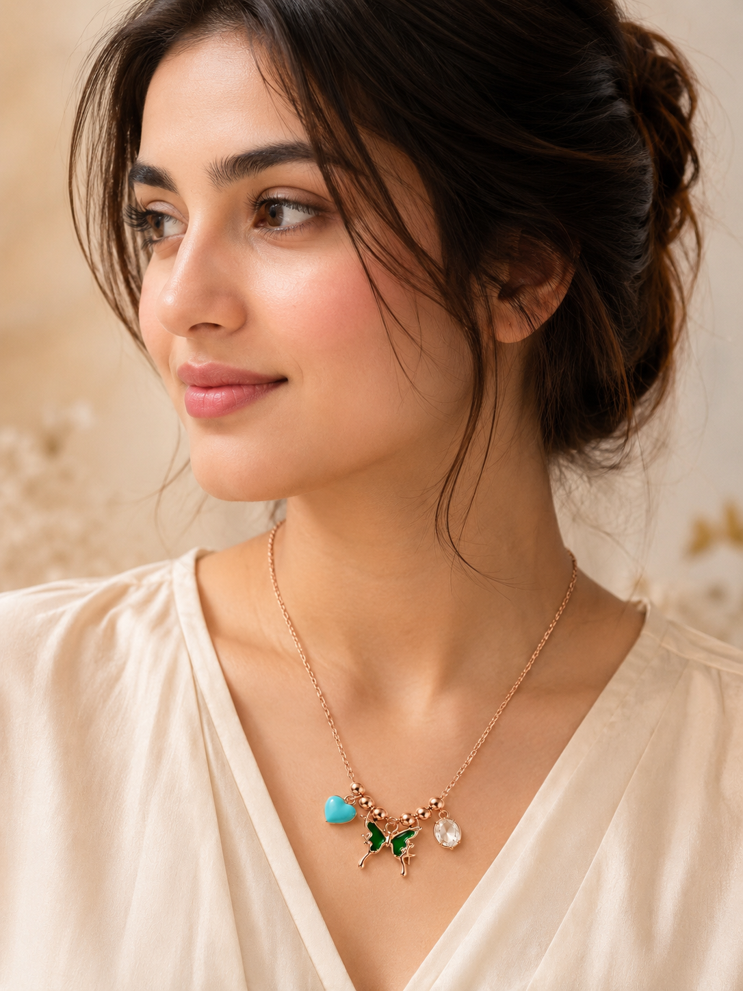 AQUA HEART BUTTERFLY FLUTTER NECKLACE